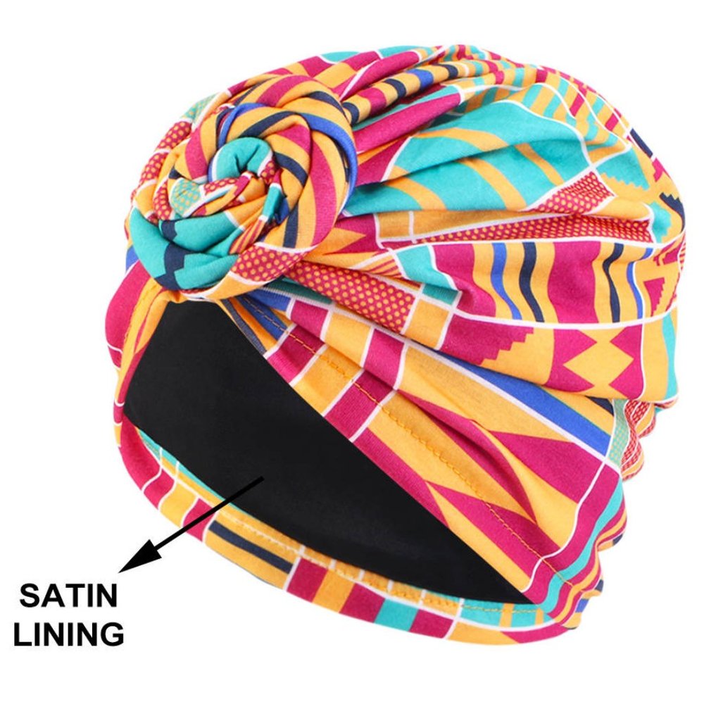 Multicolor Striped Turban Hat with Satin Lining